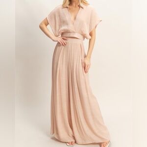 Collared Wrap Top & Wide-leg Pants Set